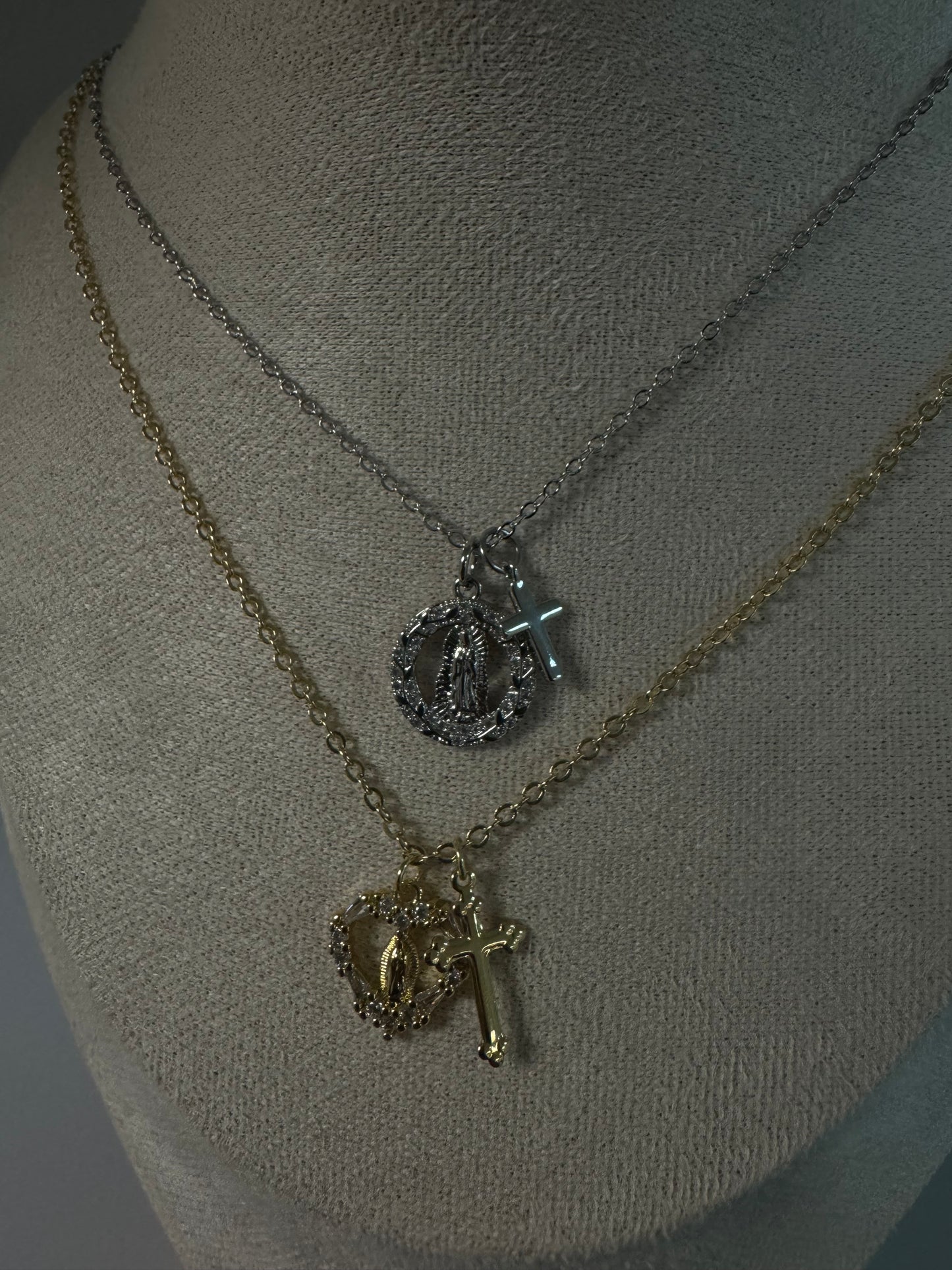 Virgen Mary + Cross necklace