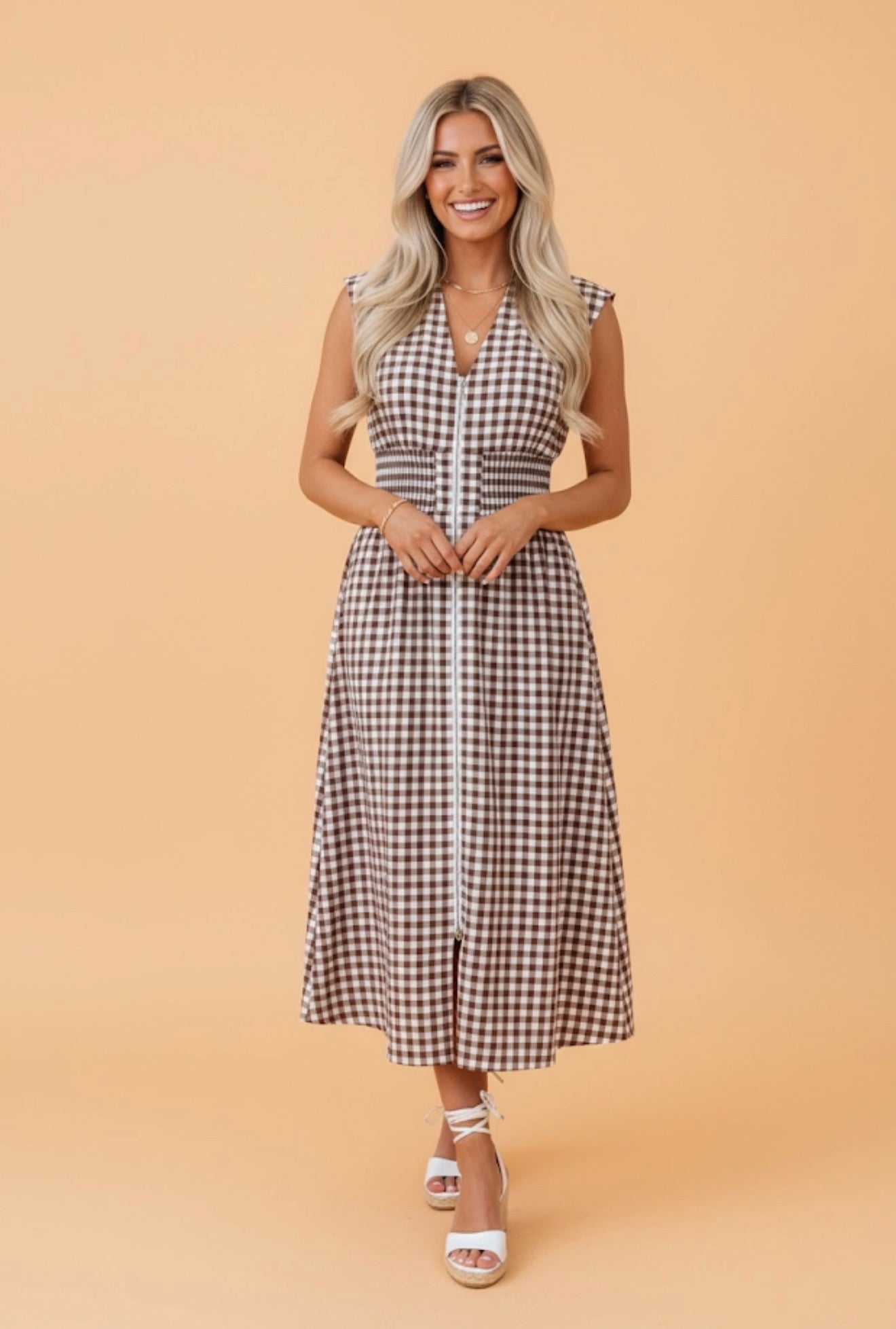 Gingham Plaid Zipped Maxi Dress
