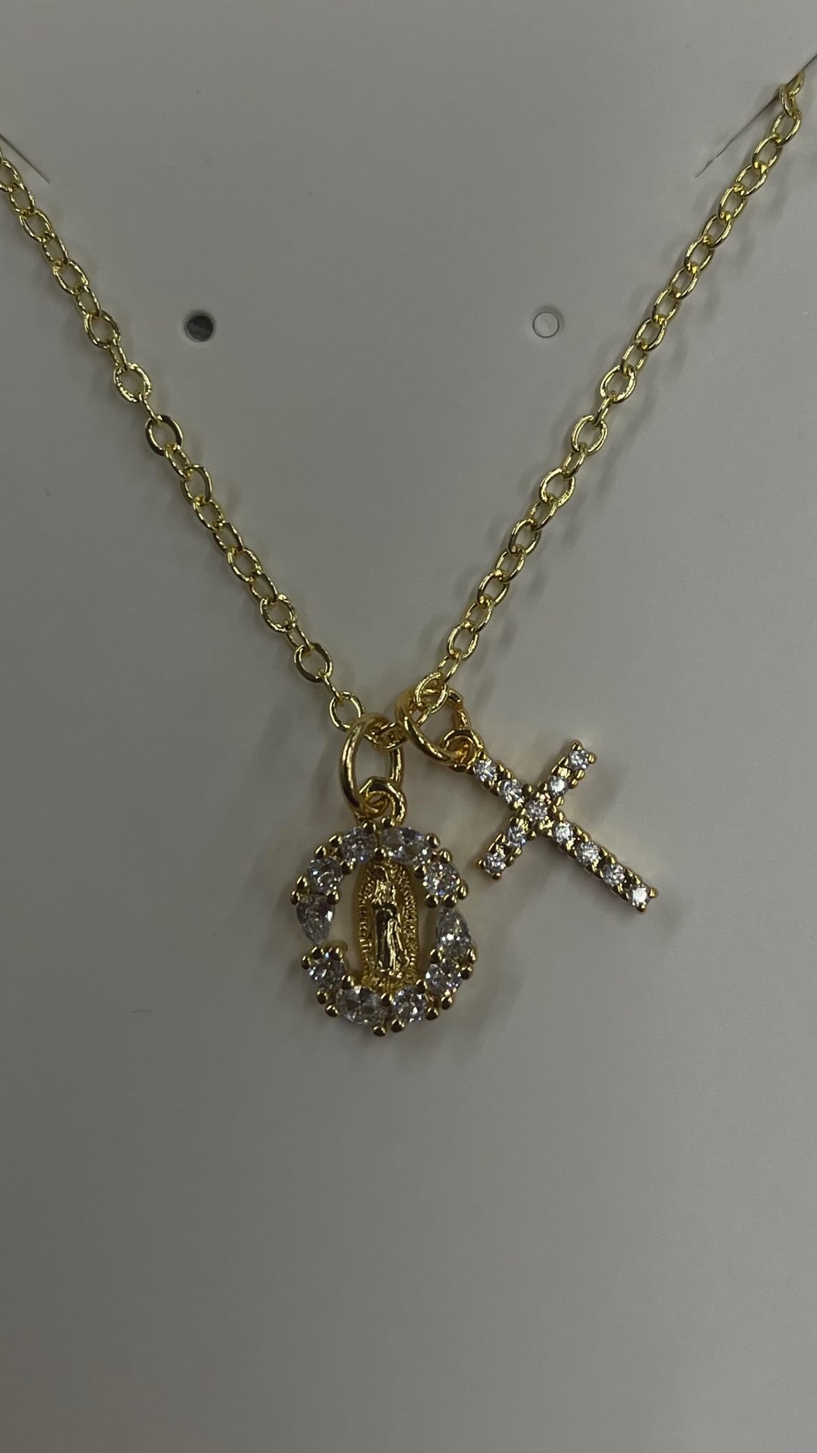 Virgen Mary + Cross necklace