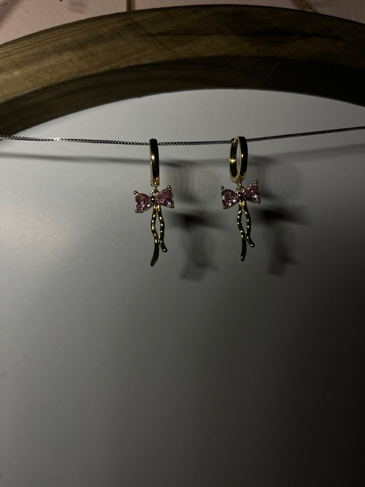 Pink bow earring